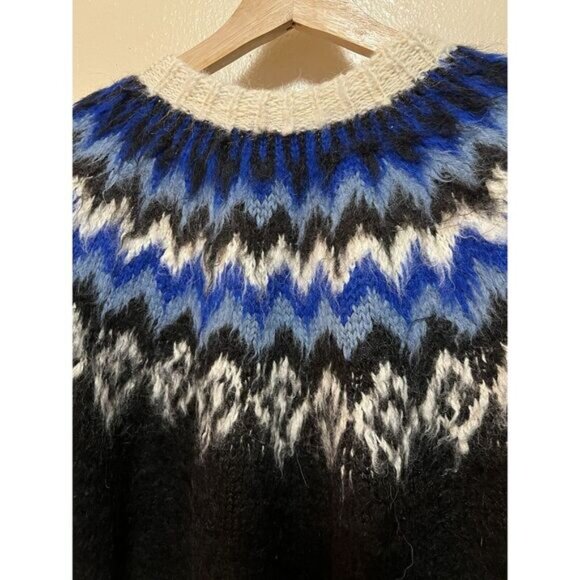 Vtg Signature Imports Alpaca Fair Isle Cardigan Black Blue White Fuzzy Bolivia - Picture 14 of 16